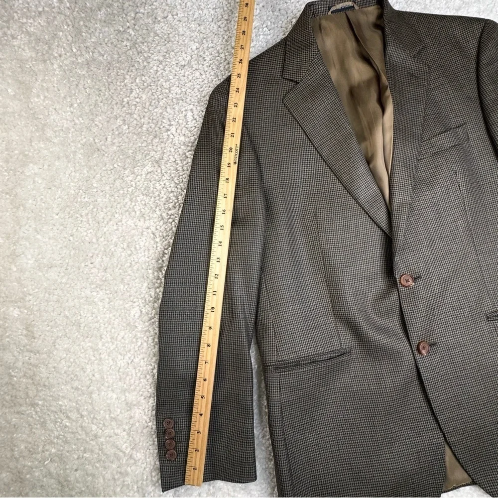 Ralph Lauren Sports Jacket Blazer Houndstooth Olive Brown Silk Wool Dillards 42R